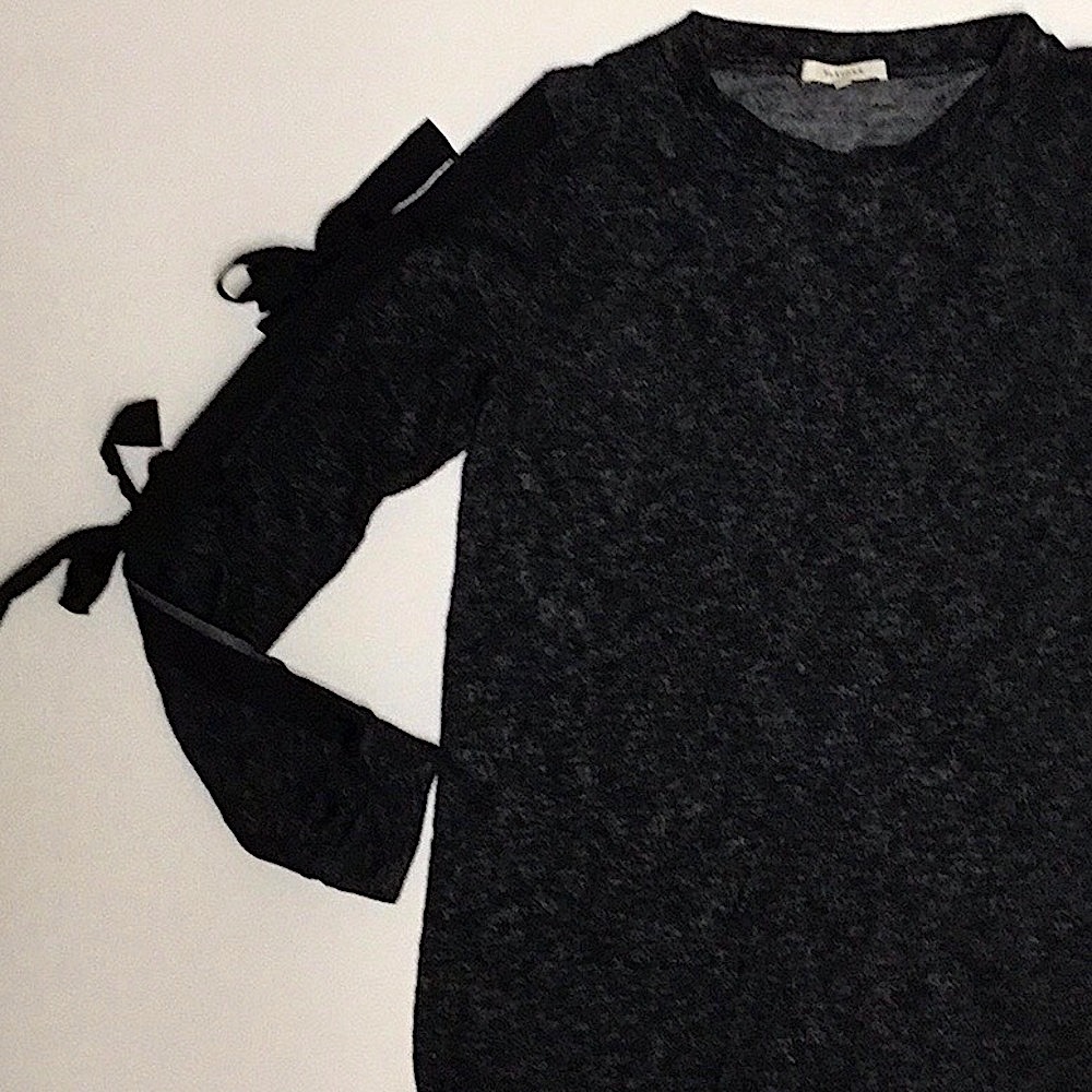 Pleione black long sleeve tee shirt with tied cut outs